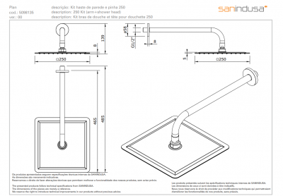 Верхний душ Sanindusa Plan 250 × 250 мм (509813511) купить в интернет-магазине Азбука Сантехники