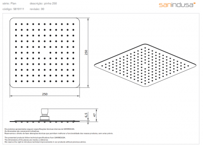 Верхний душ Sanindusa Plan 250 × 250 мм (5819111) купить в интернет-магазине Азбука Сантехники