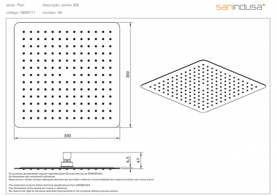Верхний душ Sanindusa Plan 300 × 300 мм (5899111) купить в интернет-магазине Азбука Сантехники
