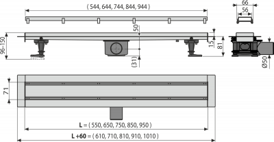 Душевой лоток AlcaPlast APZ13-650 DOUBLE Fit and Go, с горизонтальным выпуском купить в интернет-магазине Азбука Сантехники