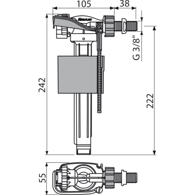 Впускной механизм AlcaPlast A150-3/8" с боковой подводкой и металлической резьбой купить в интернет-магазине Азбука Сантехники