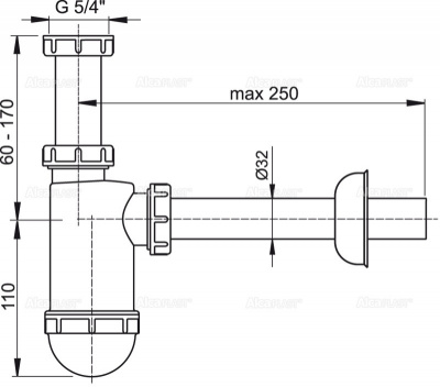 Сифон для умывальника AlcaPlast A430, с накидной гайкой 1 1/4", Ø 32 мм, без выпуска купить в интернет-магазине Азбука Сантехники