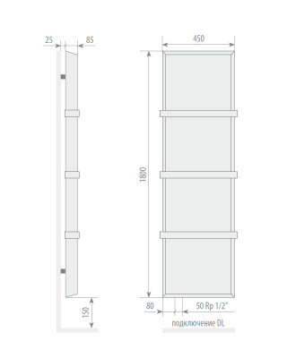 Дизайн-радиатор Varmann Solido Stone 1800x450 DL цвет 03 с нижним левым подключением купить в интернет-магазине Азбука Сантехники