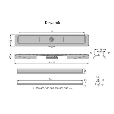 Душевой лоток Berges В1 Keramik 300, матовый хром, S-сифон D50/105 H50, вертикальный купить в интернет-магазине Азбука Сантехники