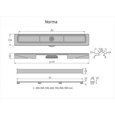 Душевой лоток Berges C1 Norma 500 нержавеющая сталь, матовый черный, S-сифон D50, боковой купить в интернет-магазине Азбука Сантехники