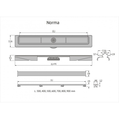 Душевой лоток Berges C1 Norma 500 нержавеющая сталь, матовый черный, S-сифон D50/110, вертикальный купить в интернет-магазине Азбука Сантехники