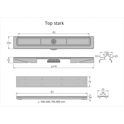 Душевой лоток Berges TOP Stark 700, матовый хром, S-сифон D50/105 H50, вертикальный купить в интернет-магазине Азбука Сантехники