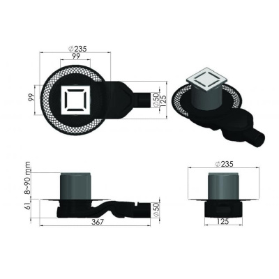 Трап Berges PLATZ Norma 100 × 100, хром глянец, S-сифон D50 H60, боковой купить в интернет-магазине Азбука Сантехники