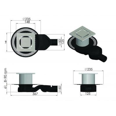 Трап Berges PLATZ Norma 150 × 150, хром глянец, S-сифон D50 H60, боковой купить в интернет-магазине Азбука Сантехники