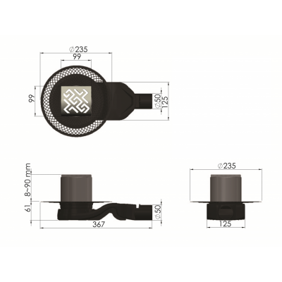 Трап Berges PLATZ Antik 150 × 150, хром глянец, S-сифон D50 H60, боковой купить в интернет-магазине Азбука Сантехники