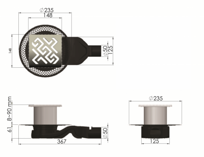 Трап Berges PLATZ Antik 150 × 150, золото глянец, S-сифон D50 H60, боковой купить в интернет-магазине Азбука Сантехники