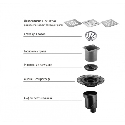 Трап Berges PLATZ Norma 150 × 150, хром глянец, S-сифон D50/105 H50, вертикальный купить в интернет-магазине Азбука Сантехники