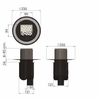 Трап Berges PLATZ Antik 100 × 100, золото глянец, S-сифон D50/105 H50, вертикальный купить в интернет-магазине Азбука Сантехники