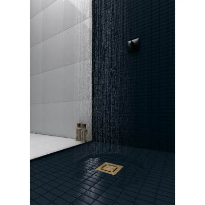 Трап Berges ZENTRUM Norma 100 × 100, золото глянец, выпуск D50/75/110 H74, вертикальный купить в интернет-магазине Азбука Сантехники