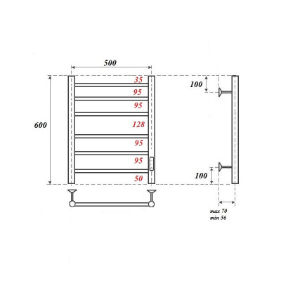 Полотенцесушитель электрический Point Аврора, 500 × 600, диммер справа, белый купить в интернет-магазине Азбука Сантехники