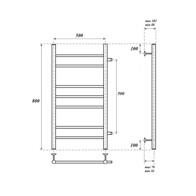 Полотенцесушитель водяной Point Аврора, 500 × 800, с боковым подключением купить в интернет-магазине Азбука Сантехники