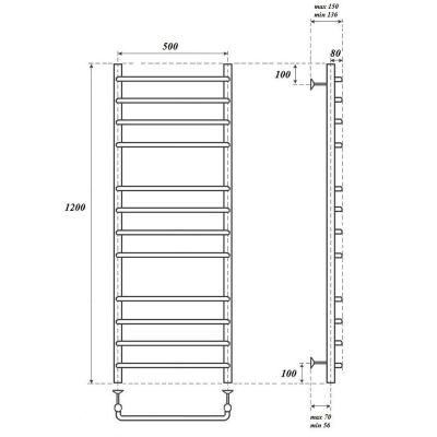 Полотенцесушитель водяной Point Нептун, 500 × 1200 купить в интернет-магазине Азбука Сантехники