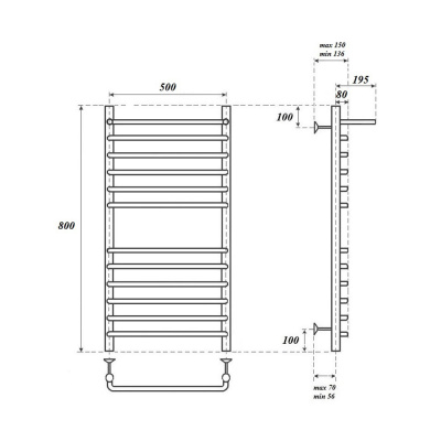 Полотенцесушитель электрический Point Нептун Премиум, 500 × 800, с ТЭНом, с полкой купить в интернет-магазине Азбука Сантехники