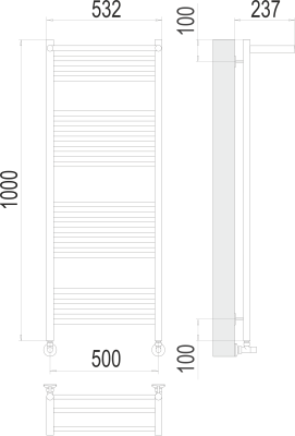 Полотенцесушитель водяной Terminus Аврора П20 500 × 1000 с полкой купить в интернет-магазине Азбука Сантехники
