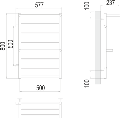 Полотенцесушитель водяной Terminus Анкона П8 500 × 800, с боковым подключением 500 слева купить в интернет-магазине Азбука Сантехники