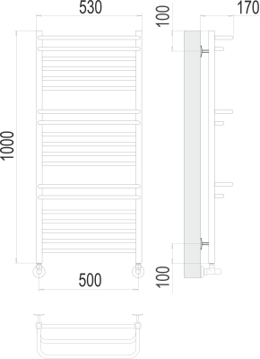 Полотенцесушитель водяной Terminus Орион П18 500 × 1000 купить в интернет-магазине Азбука Сантехники