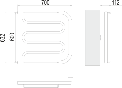 Полотенцесушитель водяной Terminus Фокстрот 1" БШ 600 × 700 купить в интернет-магазине Азбука Сантехники