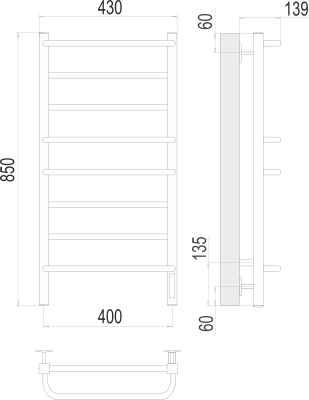 Полотенцесушитель электрический Terminus Евромикс квадро П8 400 × 850 купить в интернет-магазине Азбука Сантехники