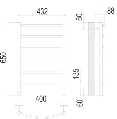 Полотенцесушитель электрический Terminus Классик П6 400 × 650 левый купить в интернет-магазине Азбука Сантехники