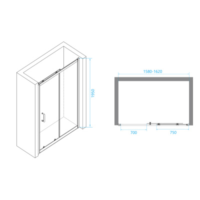 Душевая дверь RGW PA-14, 1600 × 1950 мм, стекло шиншила, профиль — хром купить в интернет-магазине Азбука Сантехники