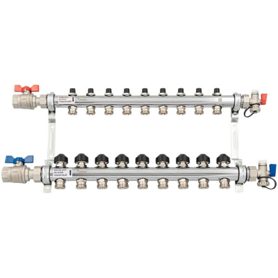 Комплект коллекторов РЕХАУ HKV из нержавеющей стали на 9 контуров, с шаровыми кранами купить в интернет-магазине Азбука Сантехники
